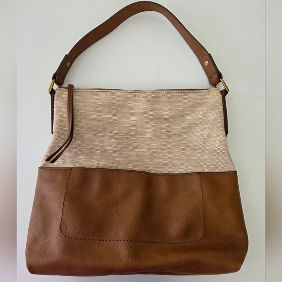 Fossil Tan Shoulder Bag with Embossed Logo - Picture 3 of 16